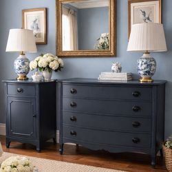 Refinished Dark Grey Dixie Furniture Solid Wood 4 Drawer Dresser & 1 Nightstand 