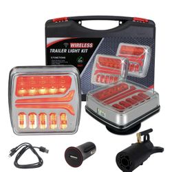Magnetic Wireless Trailer Lights, Rechargeable LED Trailer Light for Towing Truck, Waterproof Tail Tow Lights Kit for RV Camper Boat Caravan, Portable
