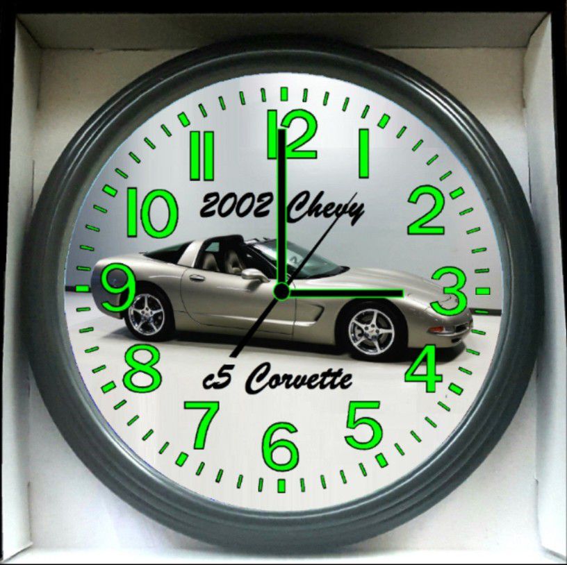 2002 Chevrolet c5 Corvette Chevy Garage Shop Glow In The Dark Wall Clock New!