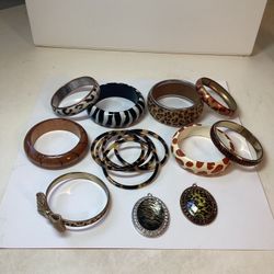 Lot of Safari Inspired Bangles and 2 Pendants