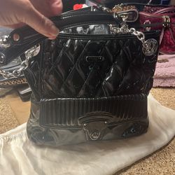 Coach Black Quilted Poppy Liquid Glass Shoulder Bag With Two Way Adjustable Strap 