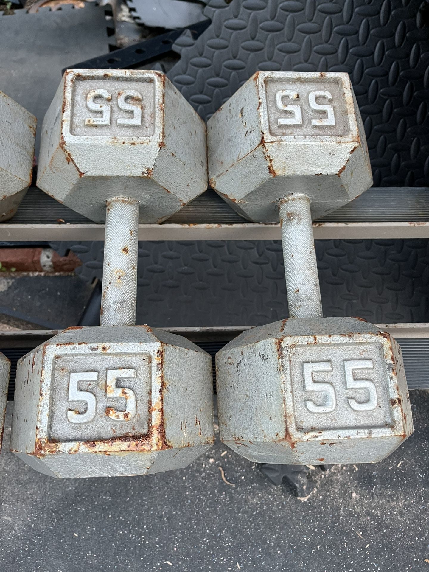 55lb Hex Iron Dumbbell Set Weights