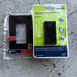 Receptacle With USB Ports (black) And Wall Plate