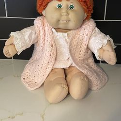 Vtg 1986Cabbage Patch Kids Green Eyes Red Pigtails Signature