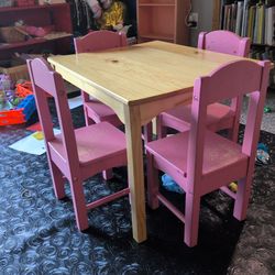 Kids Wooden Table with 4 Pink Chairs – Toddler Activity Table Set