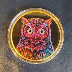 5 Oz Copper Owl Round Coin Colorized In Capsule