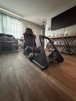 Sim racing cockpit set up chair and steering wheel