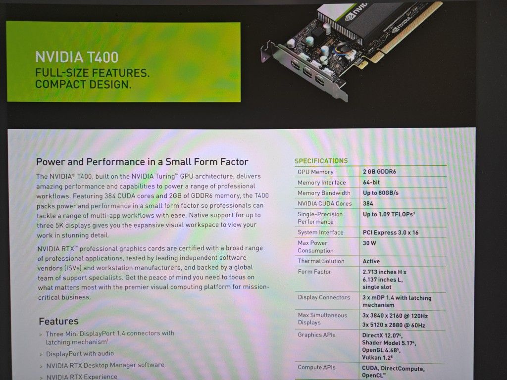 Dell Nvidia Quadro T400 2GB Full Height Graphics Card