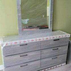NEW 6 DRAWER DOUBLE DRESSER AND MIRROR 😊 AVAILABLE IN BLACK, WHITE OR GREY COLOR