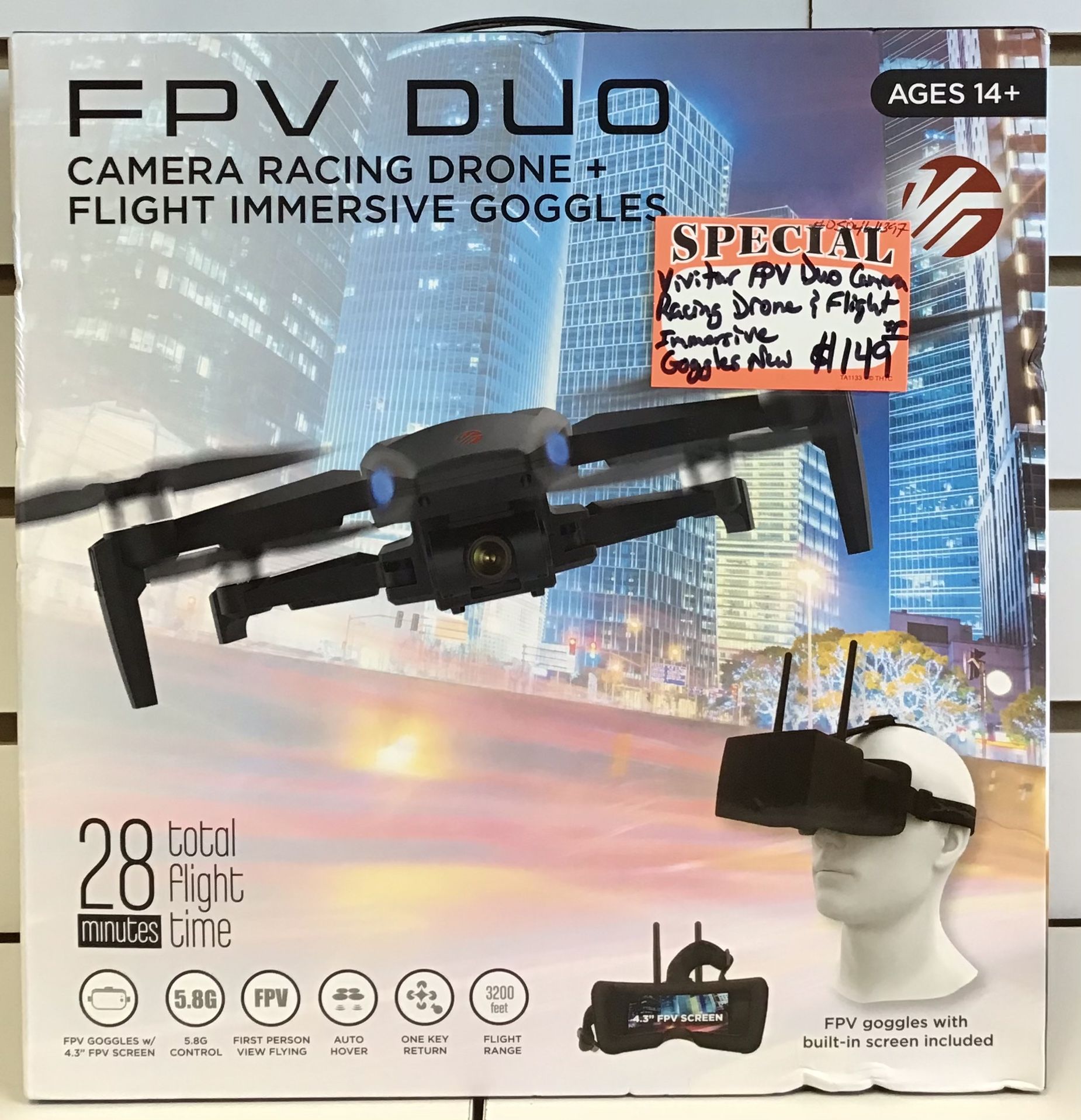 Vivitar FPV Duo Camera Racing Drone & Flight Immersive Goggles New
