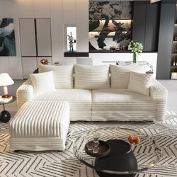 Norwalk 83" Modular Plush Corduroy L-Shaped Sectional Sofa with Movable Ottoman