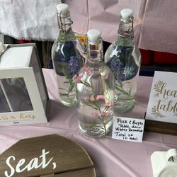 Pink And Purple Table Decor, Water Decanters
