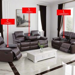 Brown Semi PU And PVC 3-Piece Couch Living Room Sofa Set