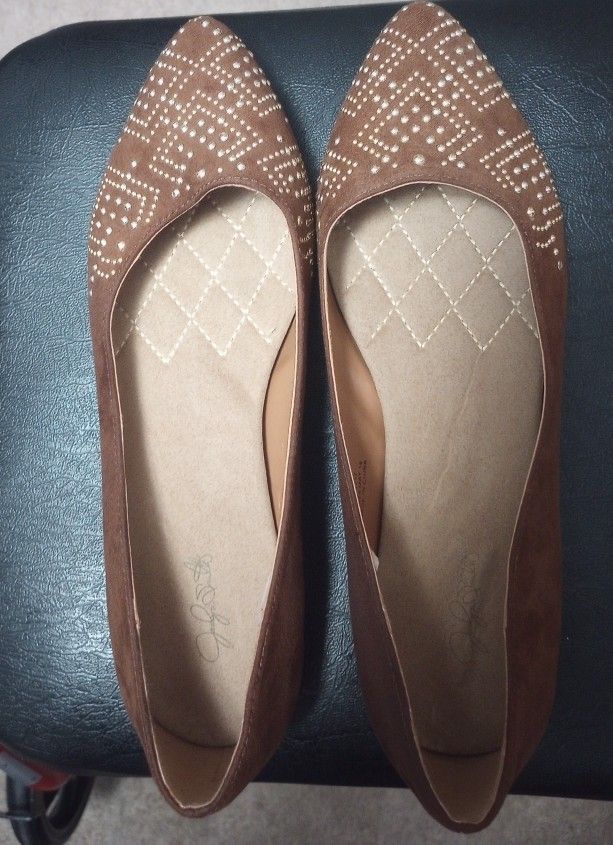 Jacquelyn Smith Suede Copper Studded Flat Dress Shoes