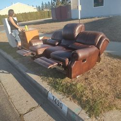 Motion Sofa With 2 Reclining, Real Leather