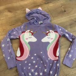 Girl Unicorn Sweater Hooded  Holiday Christmas Purple Size XL Knit