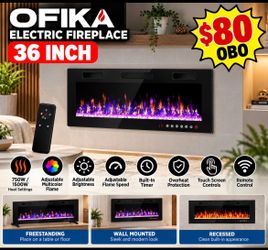 OFIKA 36” Electric Fireplace Insert – 750W/1500W – New