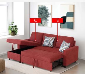 Red Fluffy Fabric 2-Piece Couch Living Room Sofabed