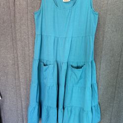 Collections Etc. Tank Dress Midi Layered Pockets Linen Festival Vibe Sundress Lg