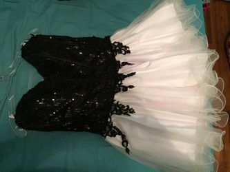 White and black party dress with black sequin top