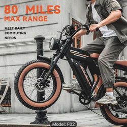 ECLIO F02 Electric Bike , Fat Tires Ebike 1000W Peak Motor | 28 MPH 