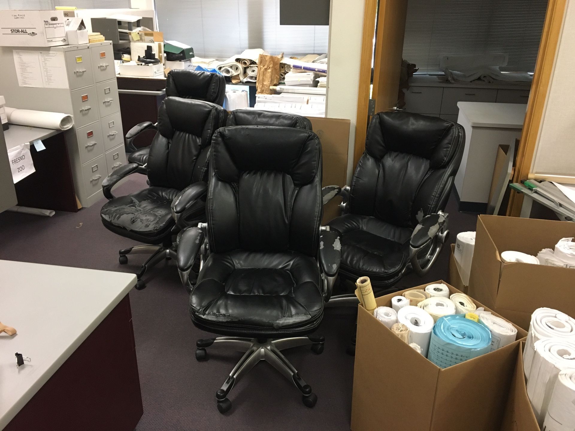5 high quality office chairs in need of re upholstery