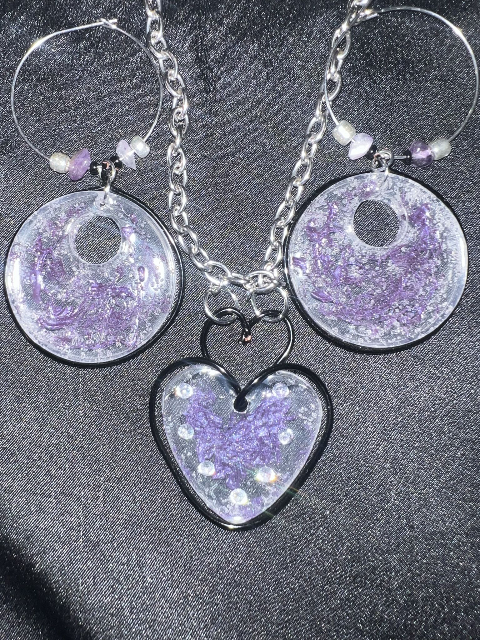 Purple Heart And Earring Set