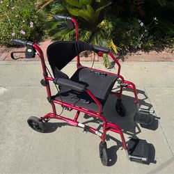 MEDLINE 19” Seat 2 in 1 Transport WHEELCHAIR and ROLLATOR Walker Easy Storing