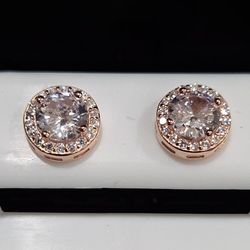 Moissanite Earrings Rose Gold Over Sterling Silver 