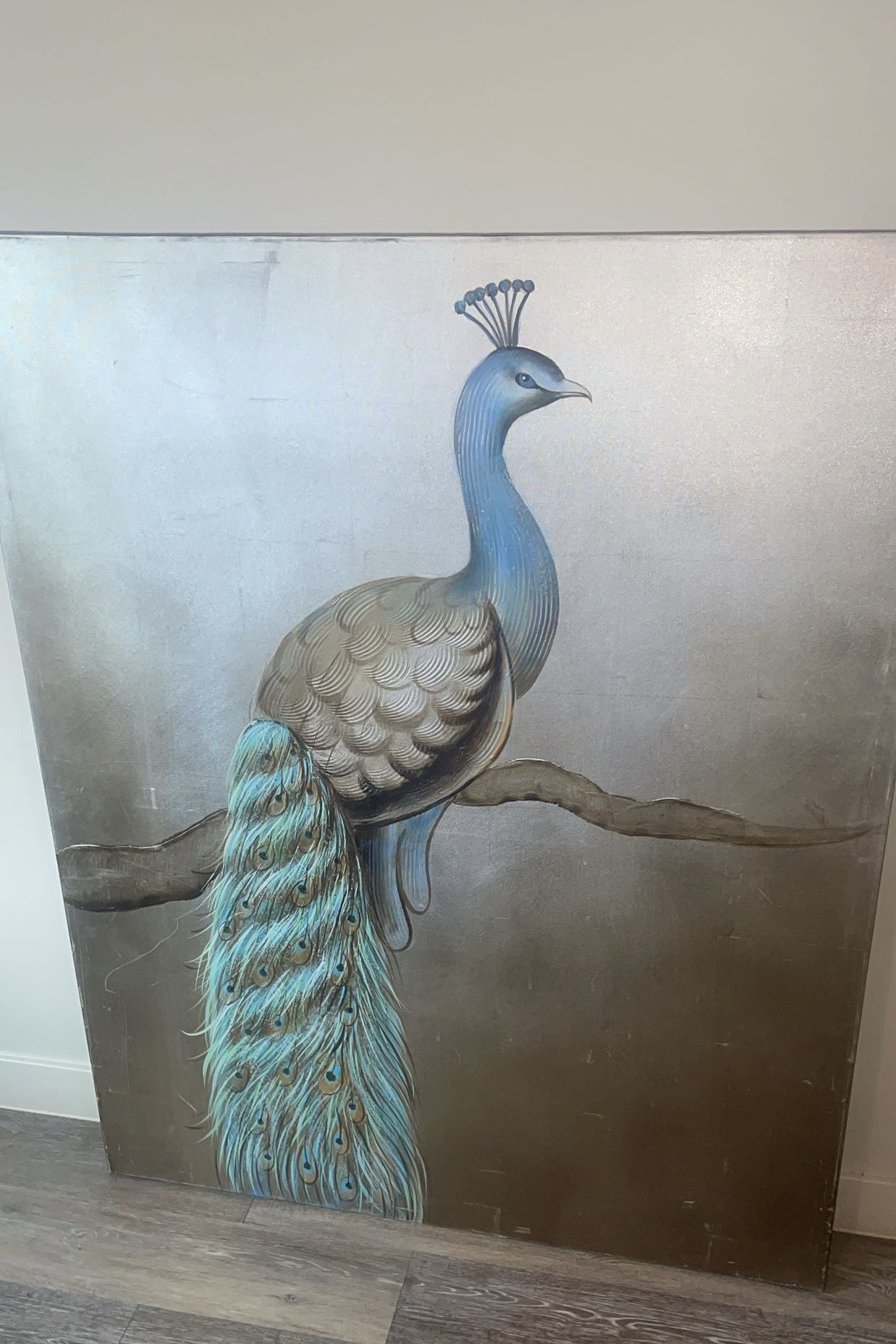 Beautiful Kirkland Signature  Large Metallic Peacock Painting