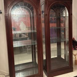 Beautiful Wood Curio With Glass Shelves And Lights $375.00 Both