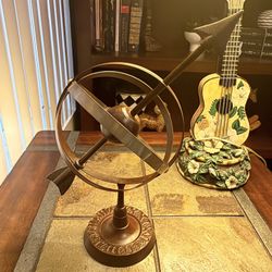 Vintage Lacquered Brass Global and Arrow Sculpture