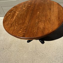 Antique Vintage Oak Table With Cast Iron Pedestal 