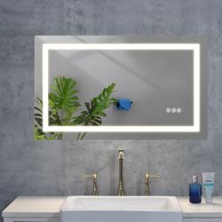 36*20LED Lighted Bathroom Wall Mounted Mirror with High Lumen+Anti-Fog Separately Control+Dimmer Function
