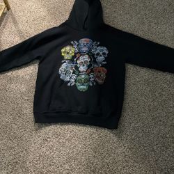 Colorful Skull Black Sweater Size S