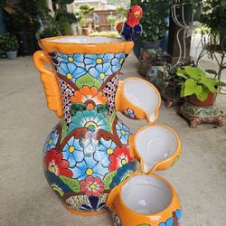 Yellow Talavera Water Fountain. Clay Pots, Planters,Pottery,Plants.