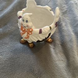Vintage Spooky Hollow Ghost Halloween Candy Bowl Porcelain Rare Vintage