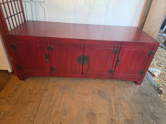 Asian-Inspired Red Wood TV Console / Media Cabinet Sideboard Credenza