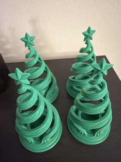 Spiral Christmas Tree Tea Light Holders 4-Pack – 3D Printed Christmas Decor