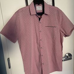 CRAFT + FLOW Pink Palm Tree Pattern Short Sleeve Button-Up Shirt Men's L