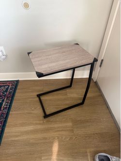 Gray Oak and Black Metal End Table