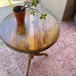 Vintage Rustic Round Wooden Pedestal Side Table – Solid Wood