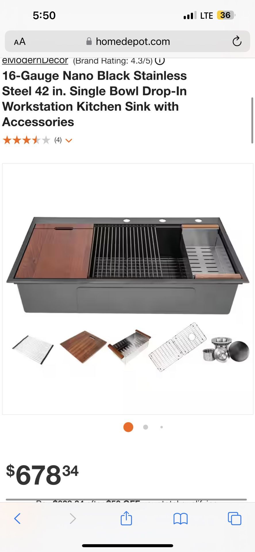 New In Box eModernDecor Drop-In 42-in x 22-in Nano Black Stainless Steel Single Bowl 3-Hole Workstation Kitchen Sink Item # Model #WSRT4222-BLK