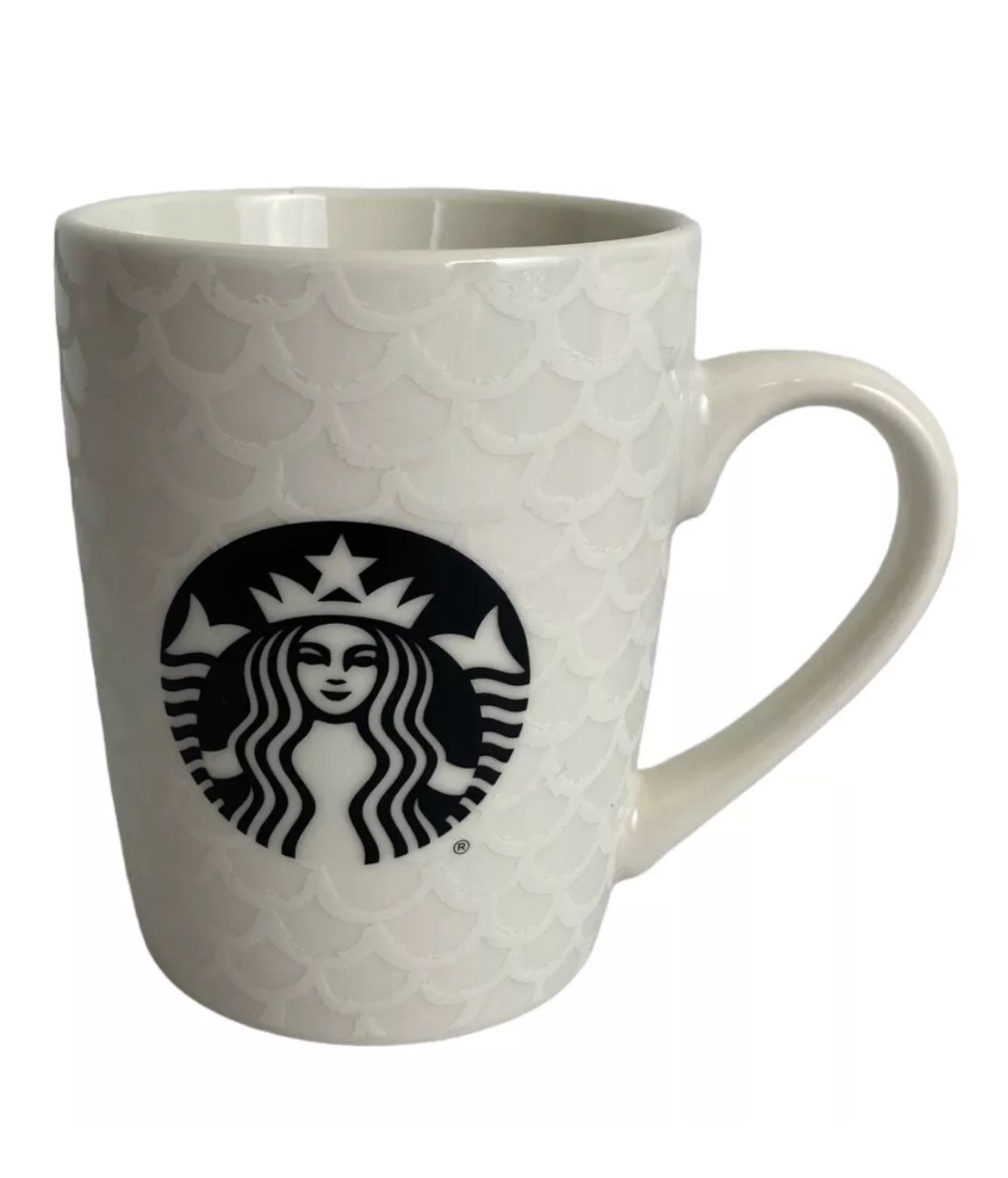 2020 Starbucks Black Mermaid Fish Scales Mug 10 fl oz(296 ml) White Ceramic   Starbucks Black Siren Logo with White Frosted Mermaid Scales 2020 Mug 10