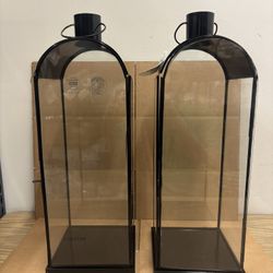 Pair of Black Metal Decorative Hanging Lantern Candle Holders