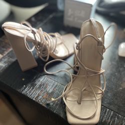 Pretty Little Thing Nude Block Heels 