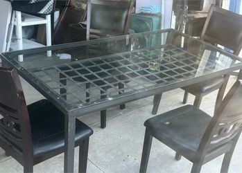 Glass Top Dining Table with Chairs