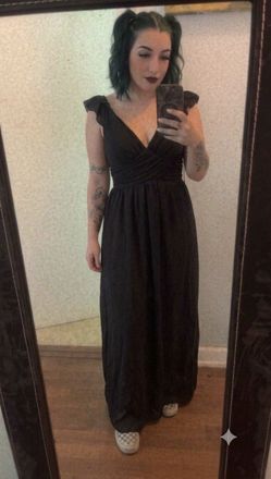 Showpo Stand Close Maxi Dress Black Chiffon Plunge Size 6
