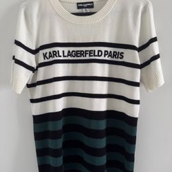 KARL LAGERFELD PARIS KARL Striped Knit Top Short Sleeve Crewneck