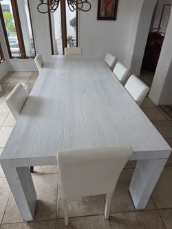 High-End Whitewashed Wood Dining Table +8 chairs -Large 8 Person Table